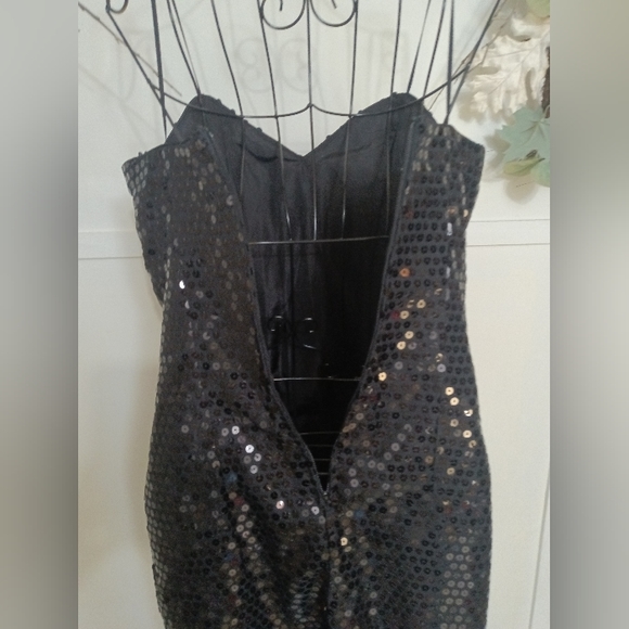 Vintage Glam 80's Spaghetti Strap Black Sequined Sexy Cocktail Dress Size - Picture 4 of 5